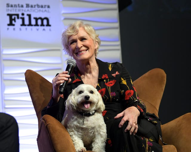 Glenn Close with her dog at santa barbara international film festival